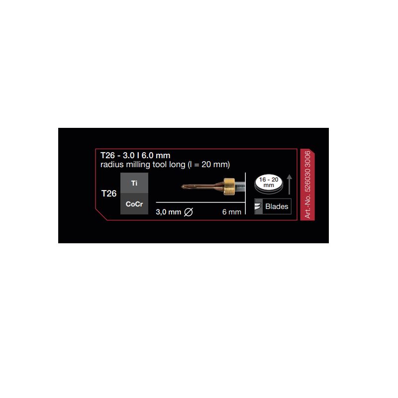 Freza Ti/CoCr T26 3,0 mm x 6,0 mm, Imes-Icore