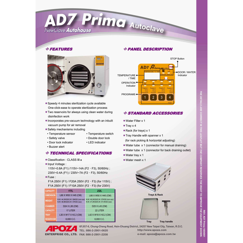 Autoclav "AD7" 22l cu vacuum, Apoza